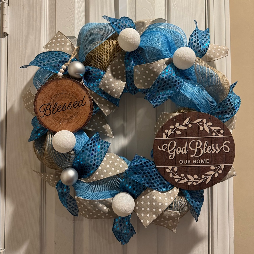 Elegant Blue and Brown Holiday Wreath